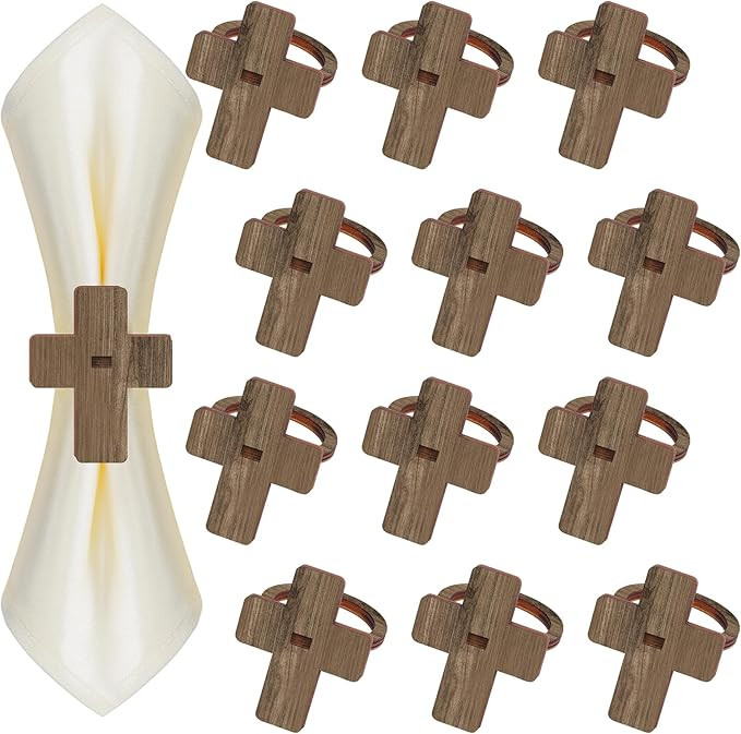 12 PCS Wood Crosses Easter Napkin Rings Wood Napkin Ring Holders Modern Ring Holder Serviette Buc... | Amazon (US)