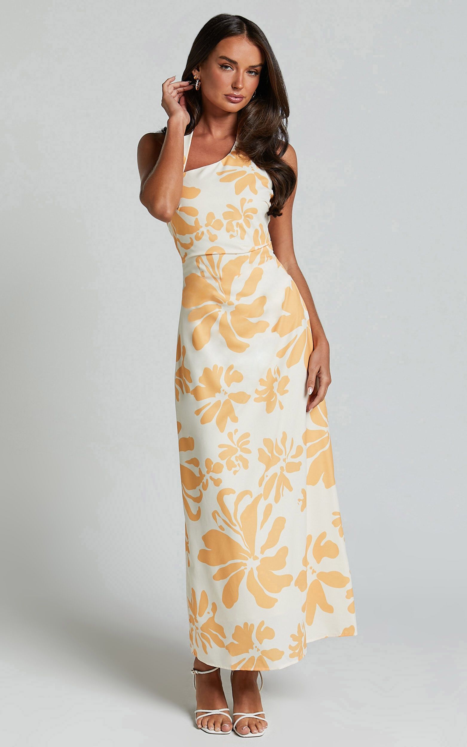 Gena Midi Dress - Halter Neck Slip Dress in Yellow Floral | Showpo (US, UK & Europe)