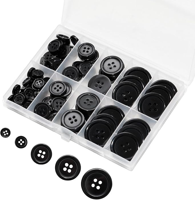 Lilaly 100 pcs Black Buttons for Crafts, 5 Sizes Mixed Round Sewing Buttons for Clothes, Suitable... | Amazon (US)