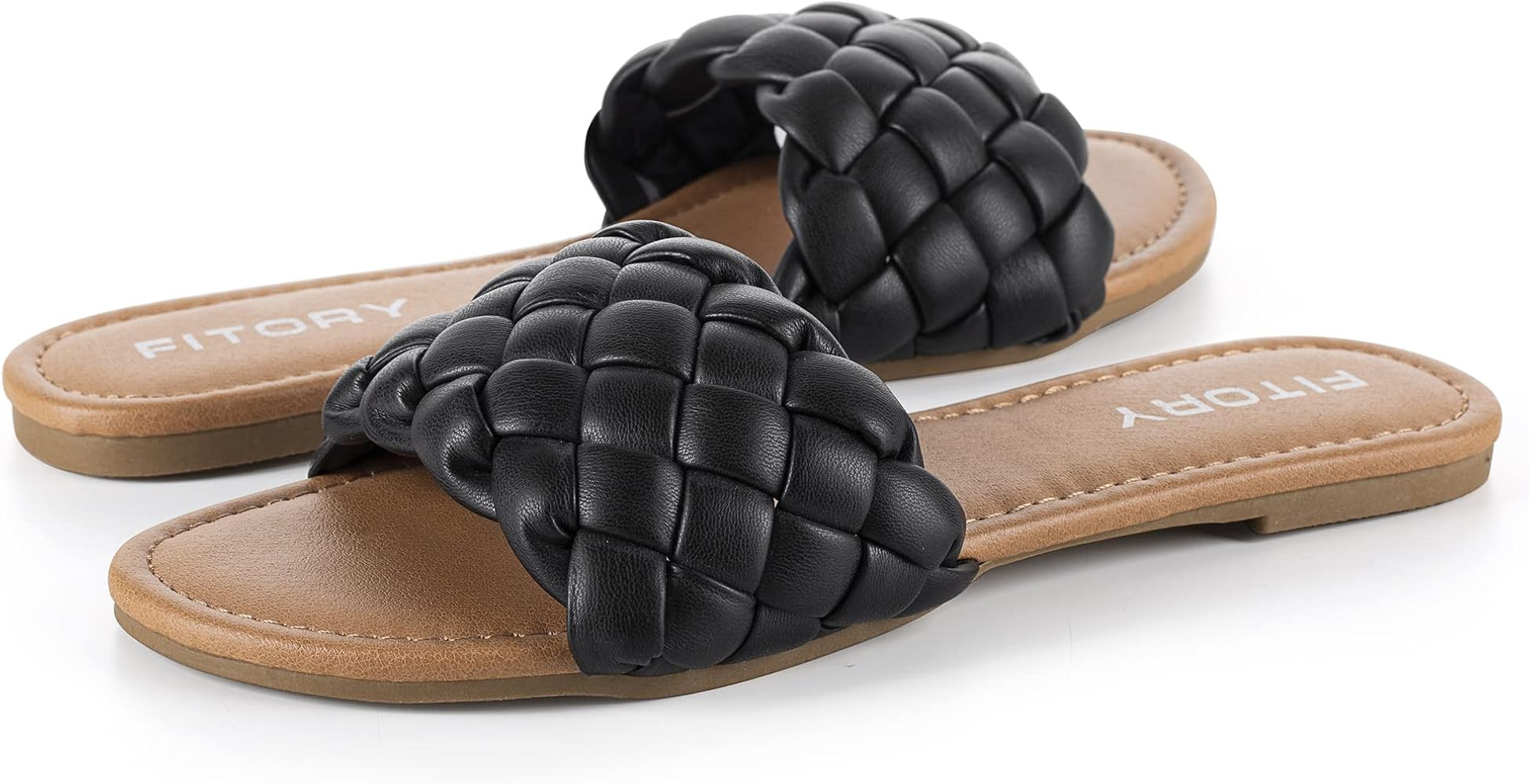 Womens Flat Sandals Fashion Round Open Toe Slip On Slides with Braided Strap Slippers for Summer ... | Amazon (US)