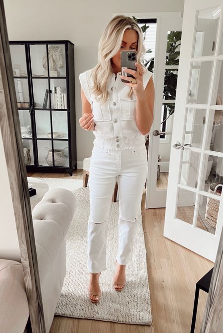 OOTD from EXPRESS✨ 40% everything happening now!! Can’t go wrong with an all white fit 🤍 Wearing a small in top. Jeans are true to size. Spring fashion. Denim jeans. White jeans. Spring looks. White top  

#LTKsalealert #LTKstyletip #LTKFind