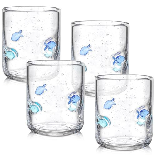Vesici 4 Pcs Easter Fish Icon Juice Glasses 14 oz Christian Drinking Glass Cups Hand Blown Fish Cocktail Wine Glassware Cup for Easter Summer Party Supplies Holiday Gifts | Amazon (US)