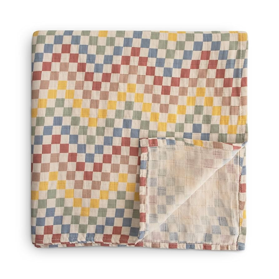 mushie Muslin Baby Swaddle Blanket | 100% Organic Cotton (Retro Check) | Amazon (US)
