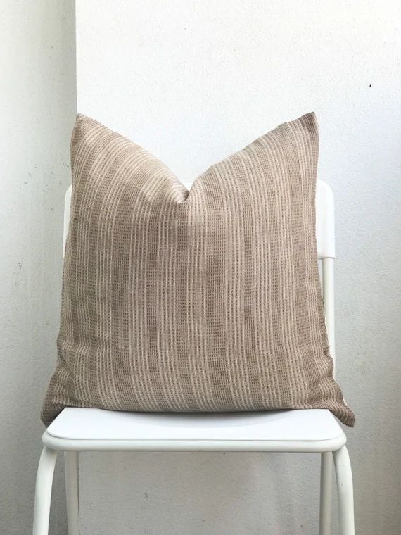 Brown Cream Striped Woven Pillow Cover | Etsy (US)