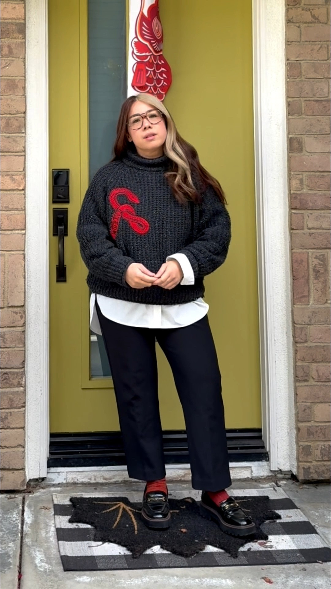 The single cuff out was not intentional hahaha

Sweater: Taylor Swift Merch from Taylor Nation size large sized up for an oversized look.

Button Up: Commense size medium fits well true to size for an oversized look

Pants: express, size 8 true to size for a fitted look, very stretchy

Socks: Shein

Loafers: Sam Edelman, not wide foot friendly I had to break them in, good for narrow feet, I got half size up



#LTKWorkwear #LTKPetite #LTKMidsize