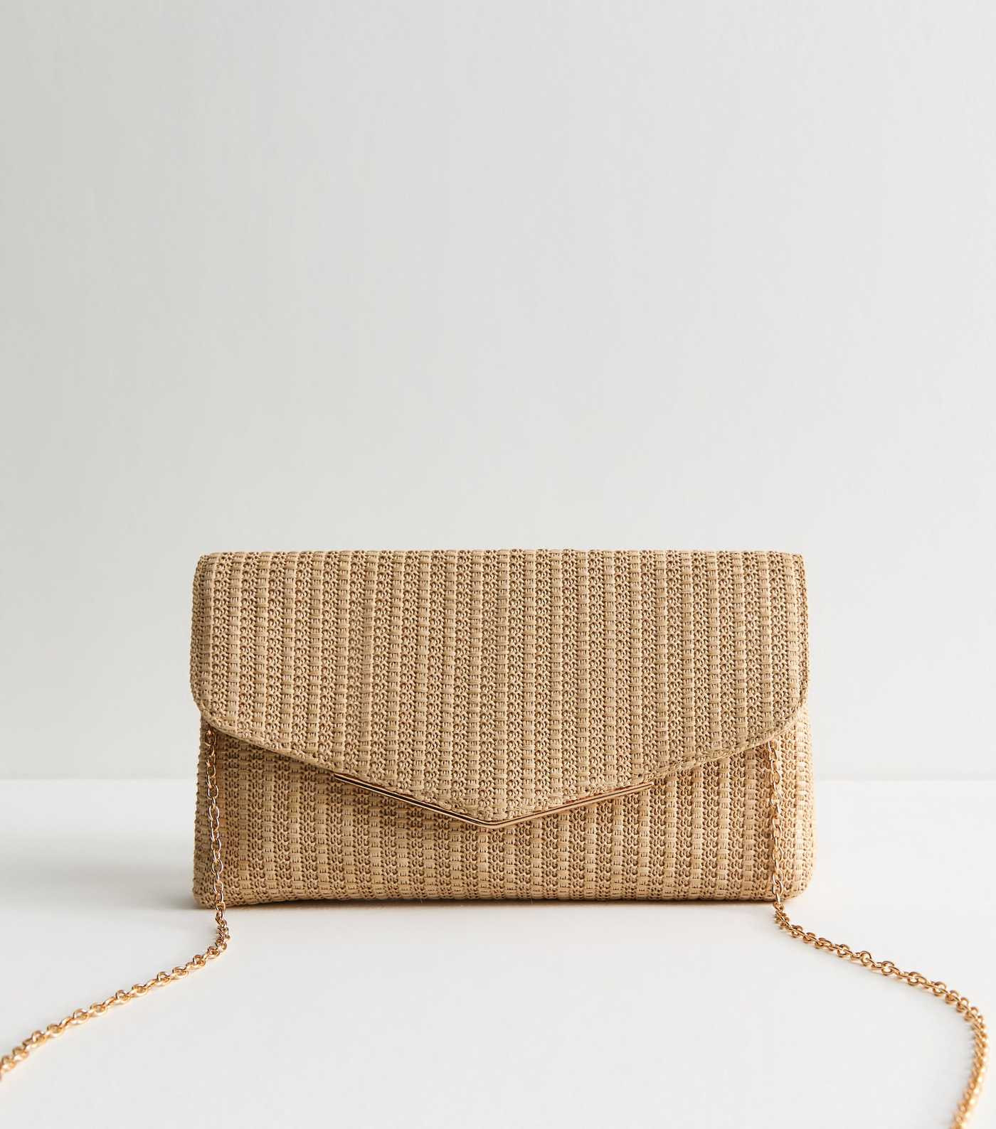 Stone Raffia Look Envelope Clutch | New Look | New Look (UK)