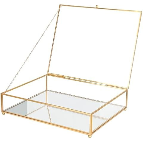 Zerodeko Vintage Glass Box, Clear Rectangular Keepsake Case with Hinged Lid, Copper Shadow Box De... | Amazon (US)