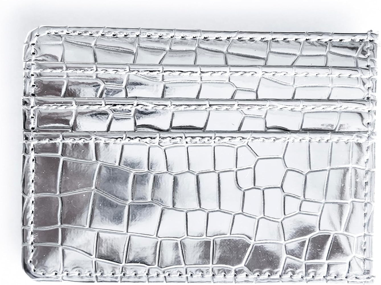 Credit Card Holder Front Pocket Wallet Silver Faux Crocodile Pattern | Amazon (US)