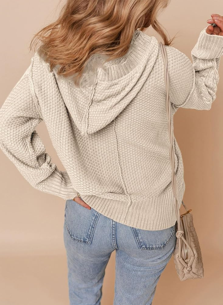 Dokotoo Oversized Sweaters for Women Casual Solid Long Sleeve Button Down Chunky Knit Hooded Card... | Amazon (US)
