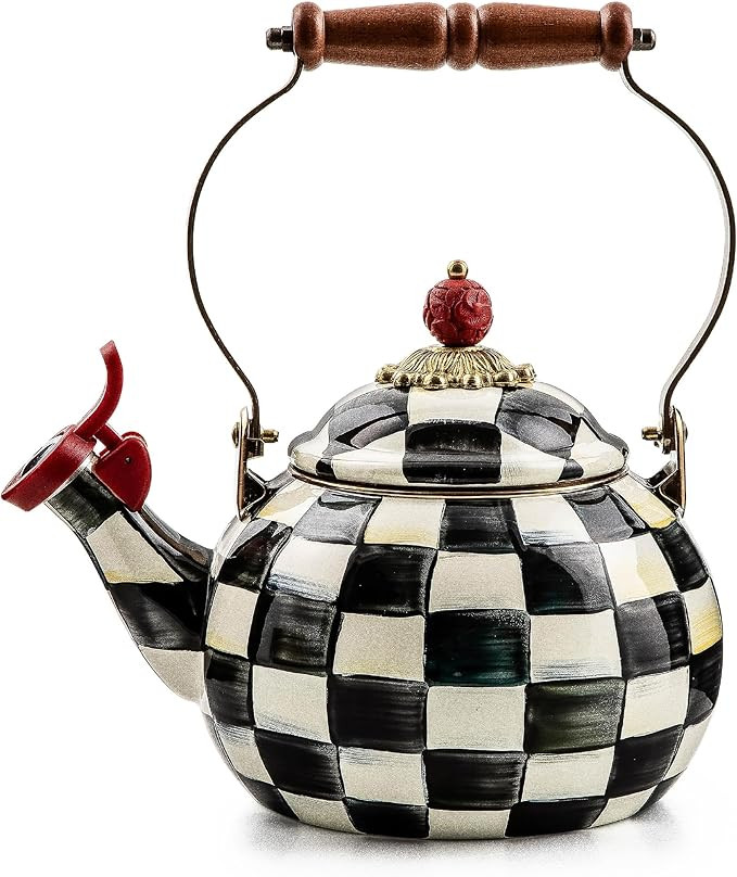 MACKENZIE-CHILDS Enamel Whistling Tea Kettle, Decorative Teapot for Stovetop, Black-and-White Cou... | Amazon (US)