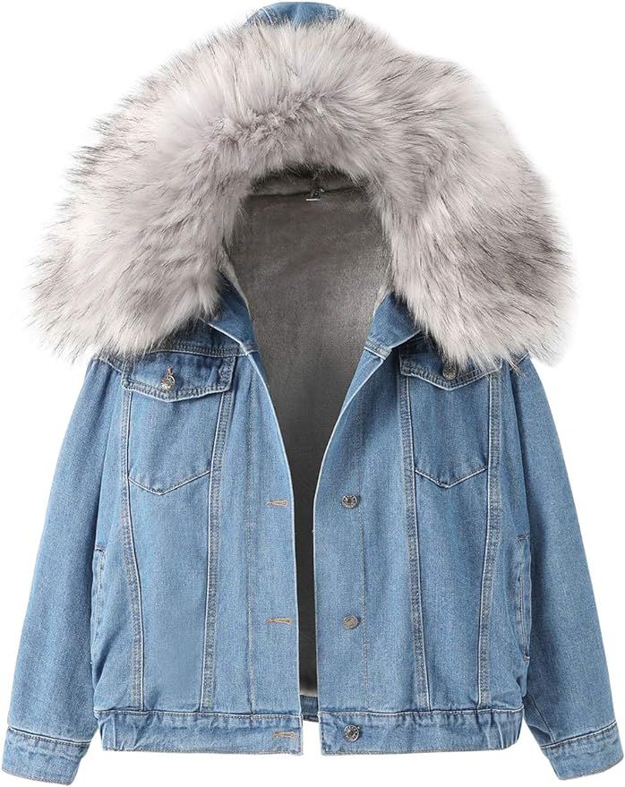 Gihuo Women's Winter Sherpa Fleece Lined Hooded Denim Jean Short Jacket Coat | Amazon (US)