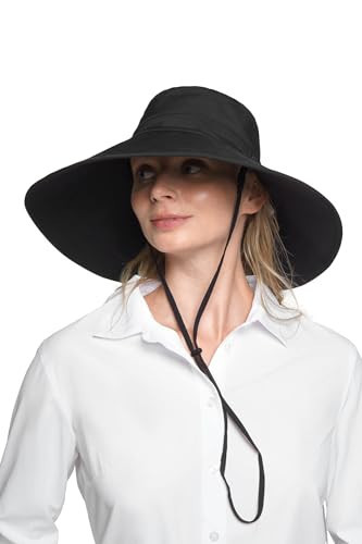 Women's Travel Beach Hat with Chin Cord - UPF 50 Sun Protection - Designed to be Your Travel Companion - CYD (One Size- Black) | Amazon (US)