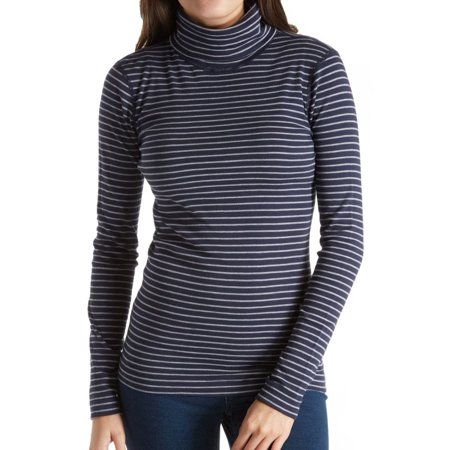 Women's Three Dots MF2T040 Combed Cotton Turtleneck Tahoe Stripe | Walmart (US)