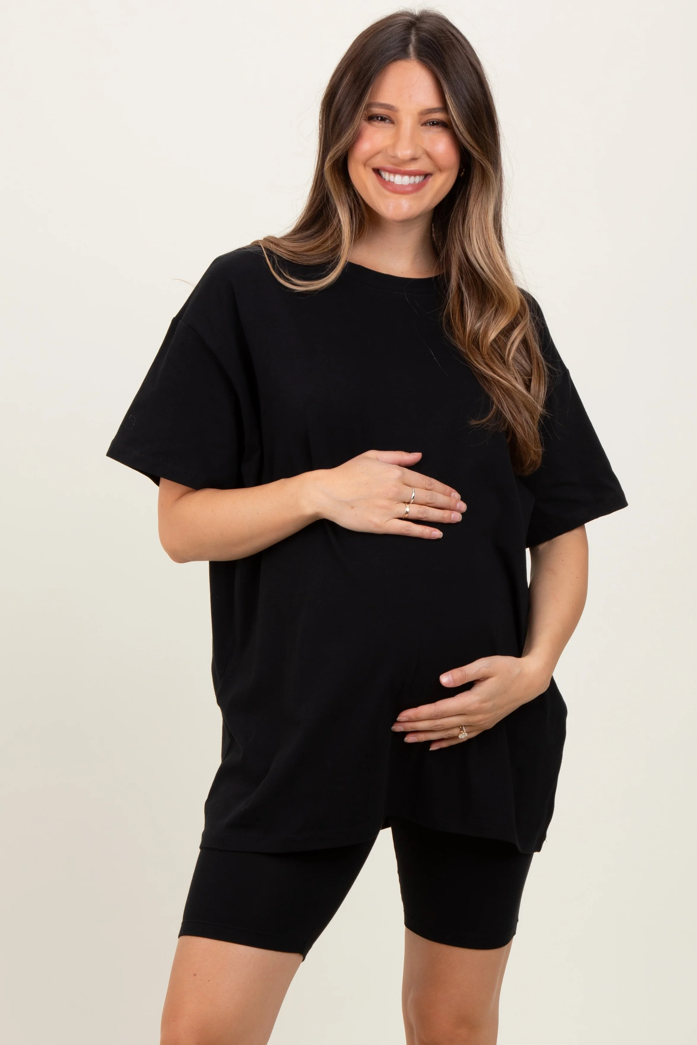 Black Biker Shorts Maternity Set - Small | PinkBlush Maternity