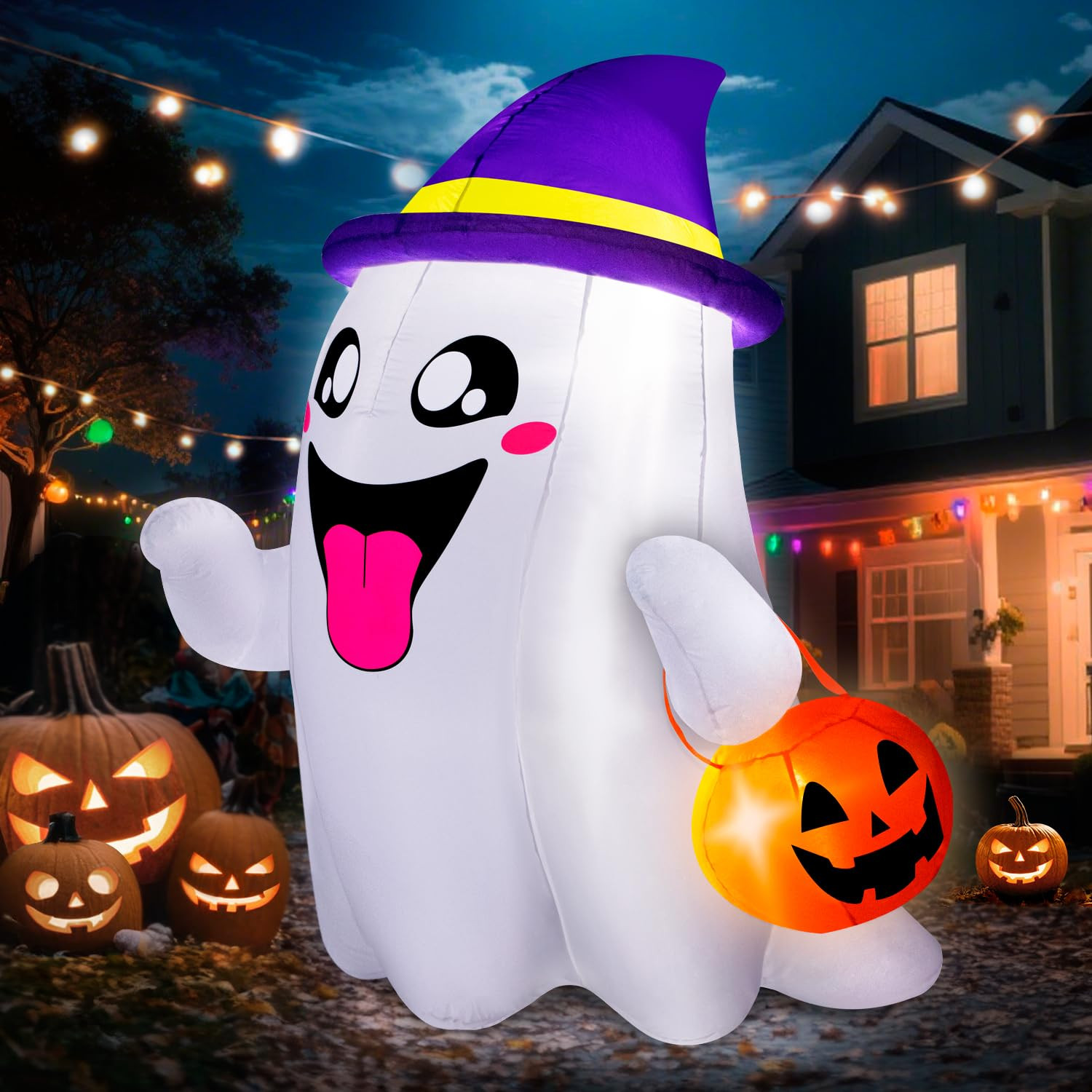5FT Halloween Inflatables Ghost with Pumpkin Halloween Decorations Outdoor Built-in Bright LED Li... | Amazon (US)