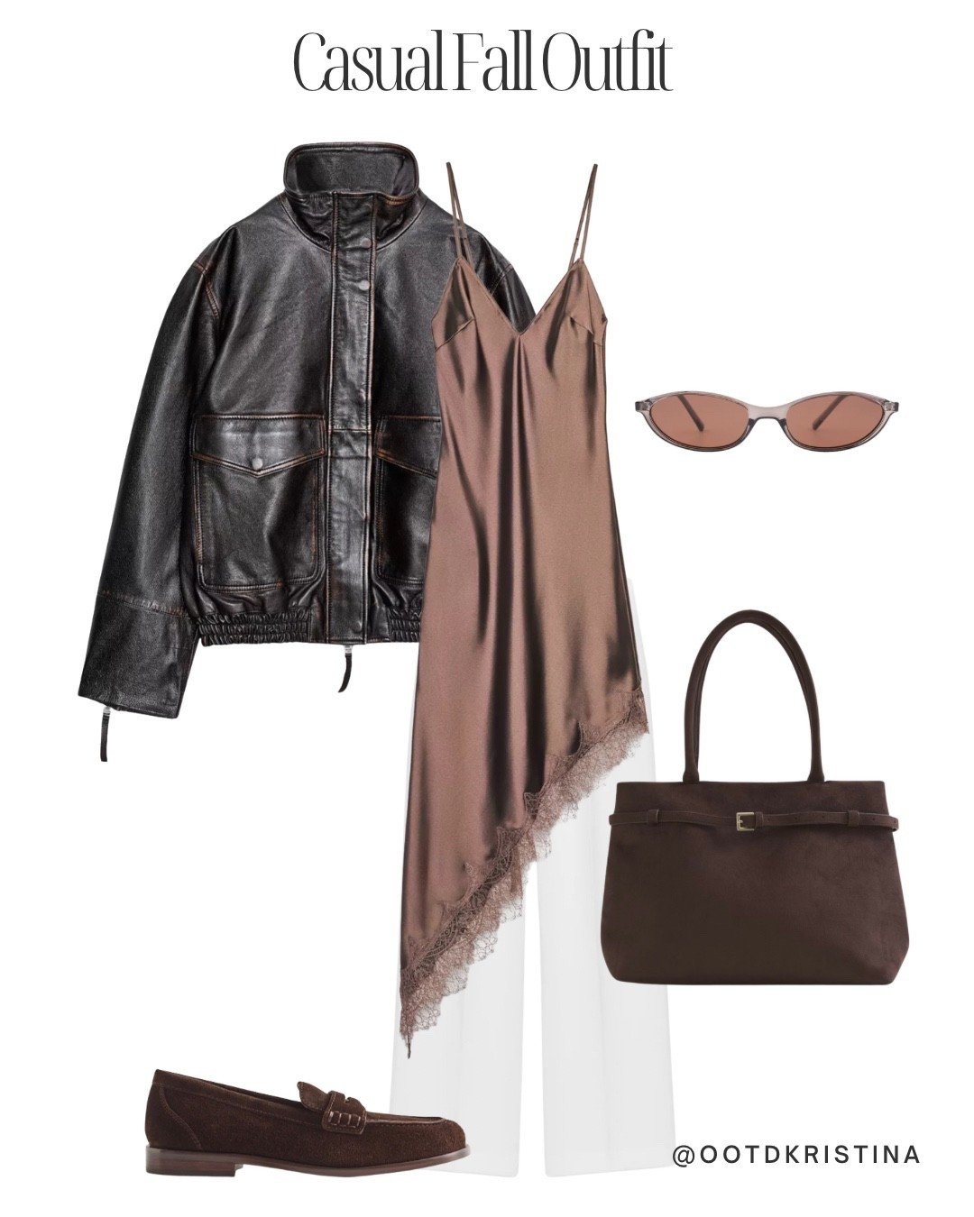 Fall Outfit Idea 
#bomber 
#lace #widelegpants #loafers #falloutfit #falllook #style #fallstyle #fallttends #satin #dress #suede #darkbrown 

#LTKFindsUnder100 #LTKFindsUnder50 #LTKSeasonal