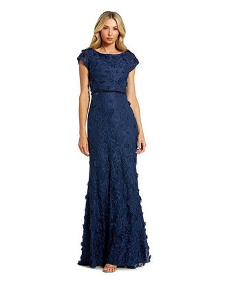 Women's Floral Applique Boat Neck Short Sleeve Gown | Macy's
