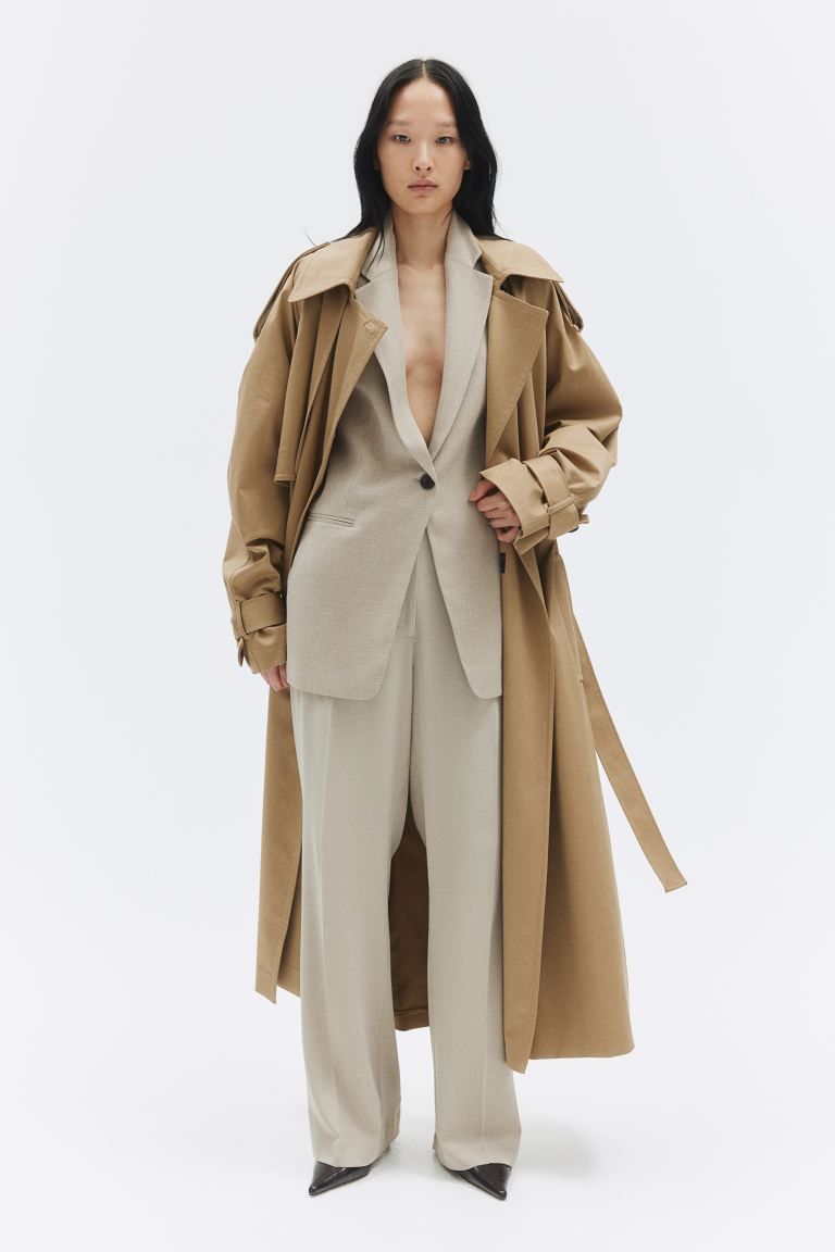 Gathered-Sleeve Jacket - 3/4 sleeve - Long - Beige - Ladies | H&M US | H&M (US + CA)