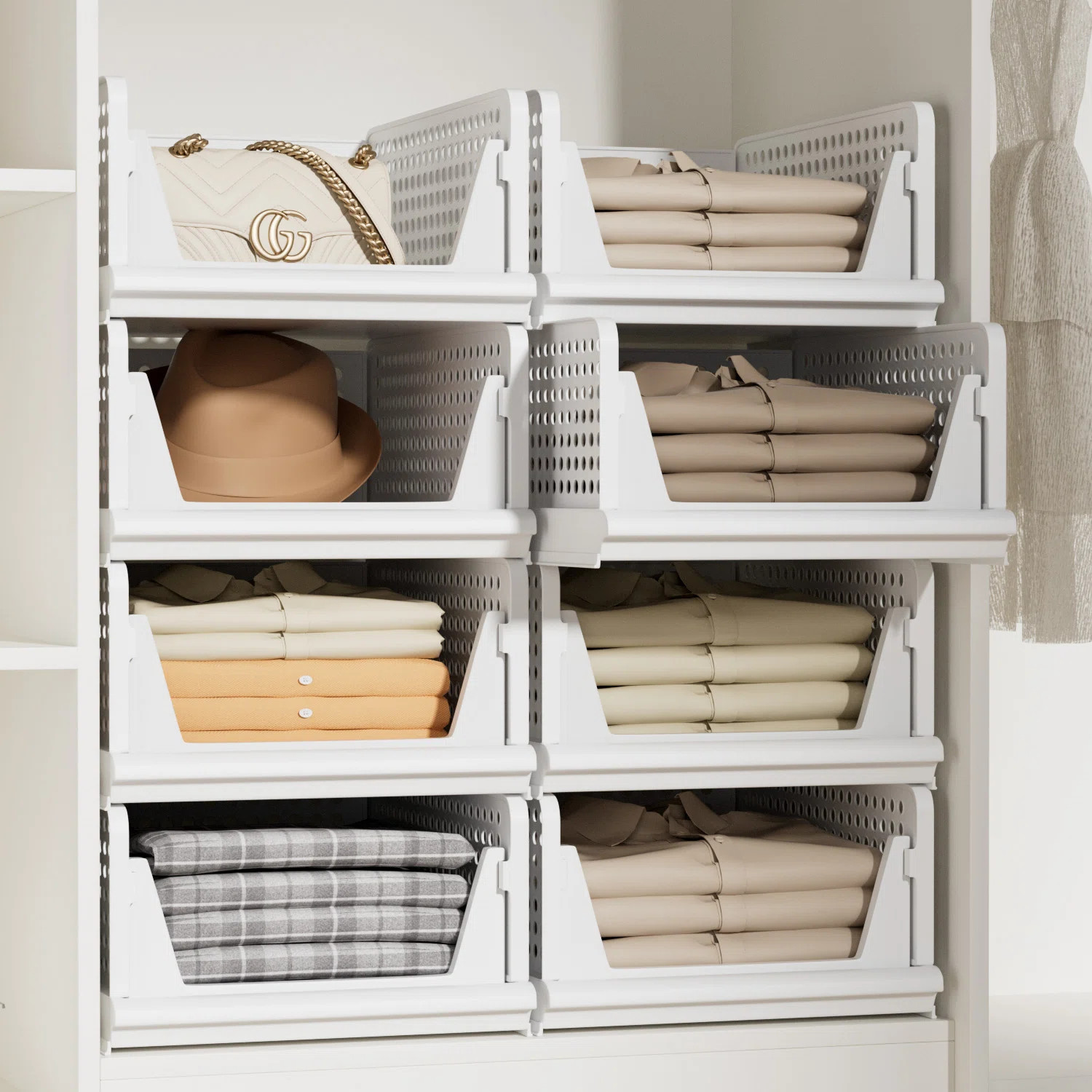 Stackable Plastic Storage Basket Closet Organizer Bin Foldable Clothes Organizer Storage Drawer S... | Wayfair North America