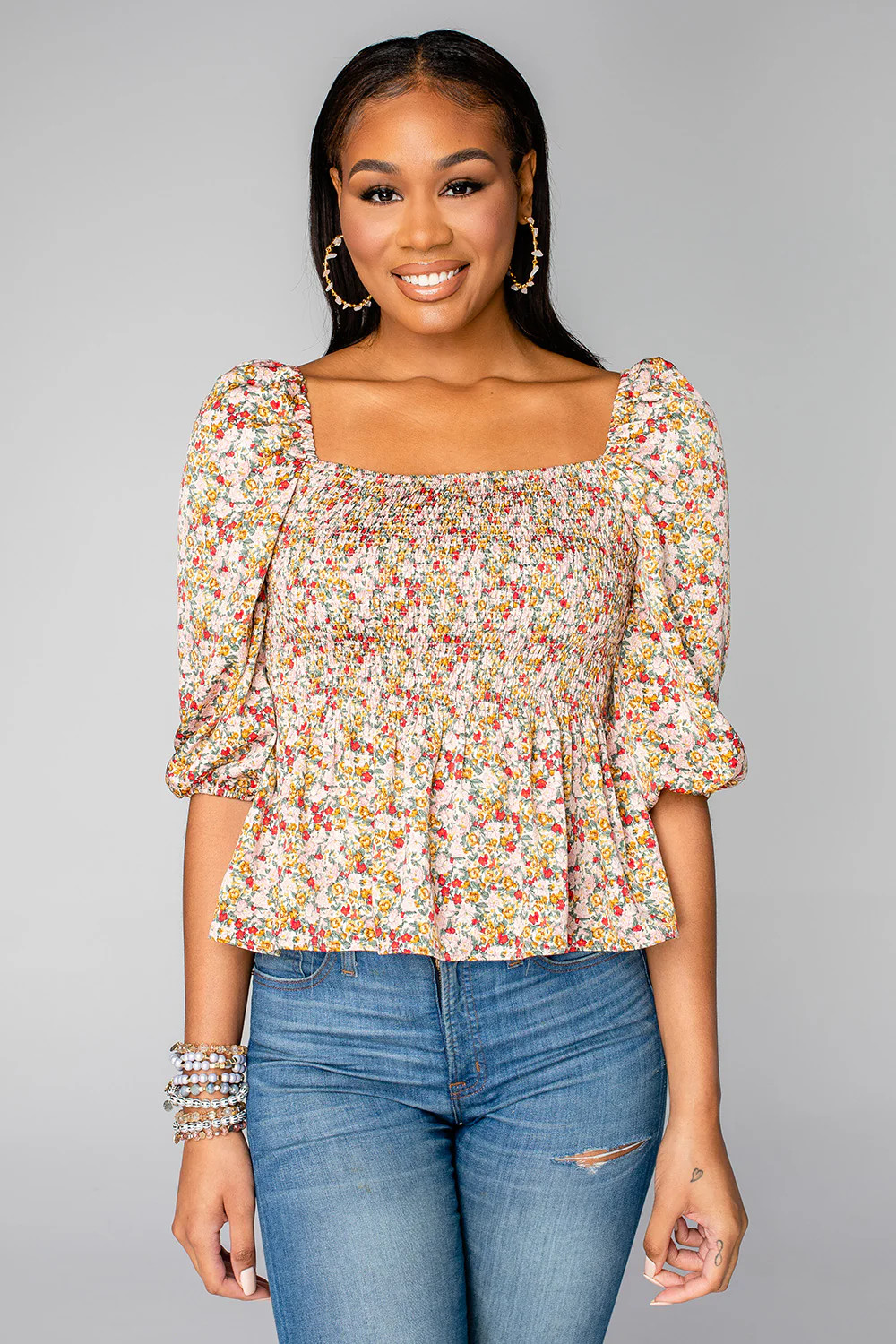 Gwendolyn Smocked Peplum Top - Orchard | BuddyLove