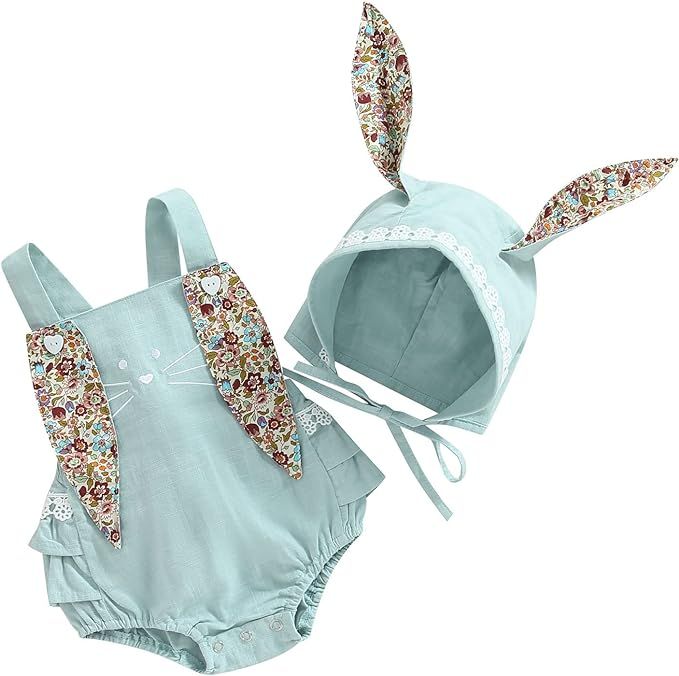 Ayalinggo Newborn Easter Outfit Baby Girl Bunny Romper Rabbit Ears Style Overalls Onesie Bodysuit... | Amazon (US)