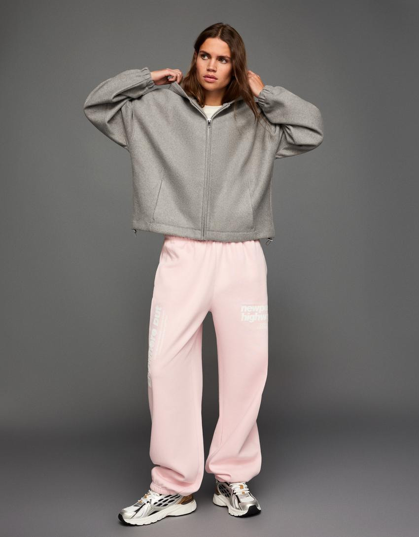 Printed plush joggers - Trousers - Women | Bershka UK