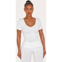 Shape White Sculpted V Neck Short Sleeve Bodysuit | PrettyLittleThing US