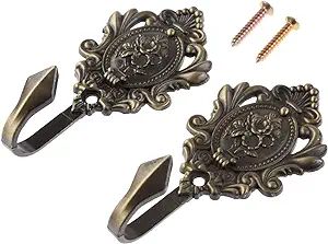 Hicello 2Pcs Curtain Tiebacks Hook Vintage Bronze Rose Pattern Carved Wall Hooks Key Hook Clothes... | Amazon (US)