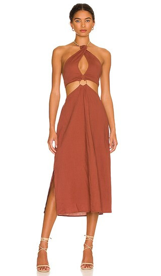 Shell Chain Halter Midi Dress in Cappuccino | Revolve Clothing (Global)