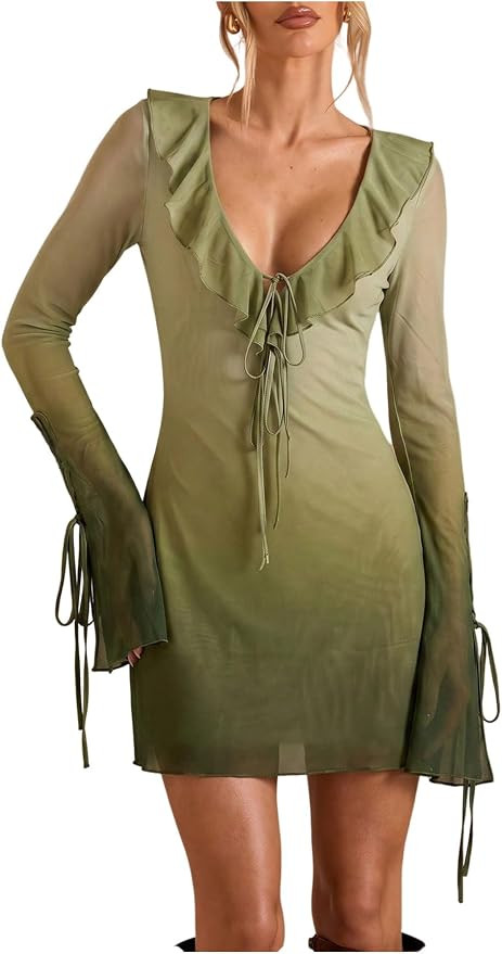 SweatyRocks Women's Zebra Print Sheer Long Sleeve Mini Dress Rave Outfit | Amazon (US)