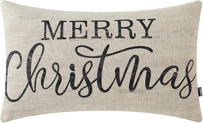 TRENDIN Merry Christmas Lumbar Pillow Cover 12x20 Inch for Winter Decor Wood Grain Look Couch Sof... | Amazon (US)