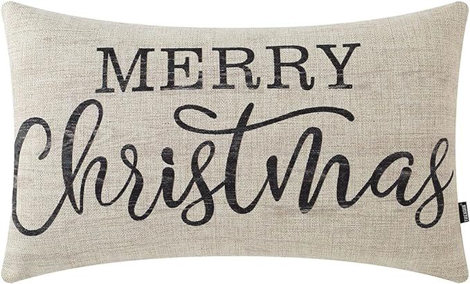 TRENDIN Merry Christmas Lumbar Pillow Cover 12x20 Inch for Winter Decor Wood Grain Look Couch Sof... | Amazon (US)