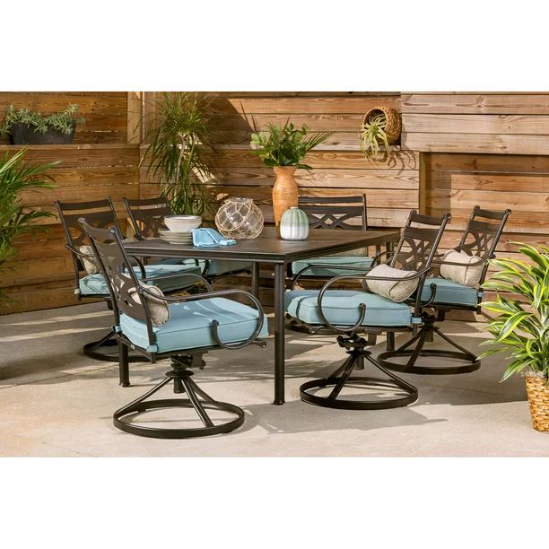 Hanover Montclair 7-Piece Dining Set in Ocean Blue with 6 Swivel Rockers and a 40" x 67" Dining T... | Walmart (US)