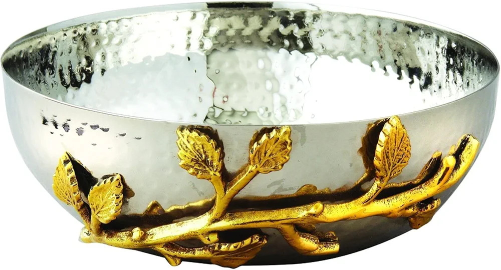 Elegance Golden Vine Hammered Stainless Steel Salad Bowl, 6.5-Inch, Silver/Gold (70031) | Amazon (US)