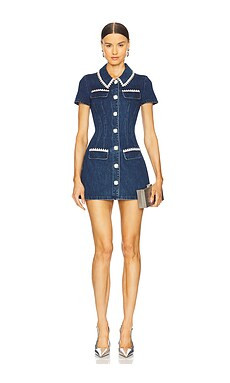 self-portrait Denim Collared Mini Dress in Blue from Revolve.com | Revolve Clothing (Global)