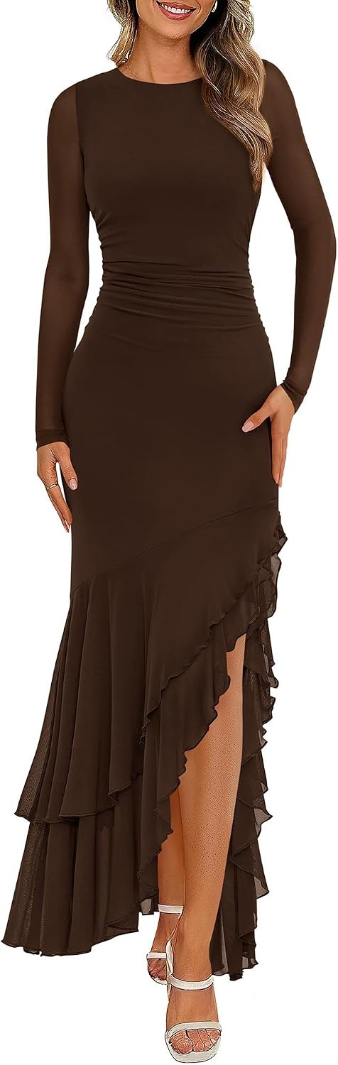 BTFBM Women's Maxi Dresses Fall 2026 Long Sleeve Wedding Guest Dress | Amazon (US)