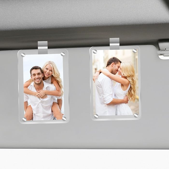 2Pcs Car Picture Holder, Acrylic Magnetic Personalized Photo Holder Car Accessories Car Photo Hol... | Amazon (US)