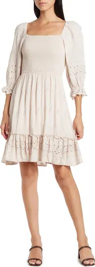 Lovestitch Eyelet Embroidered 3/4 Sleeve Dress | Nordstromrack | Nordstrom Rack