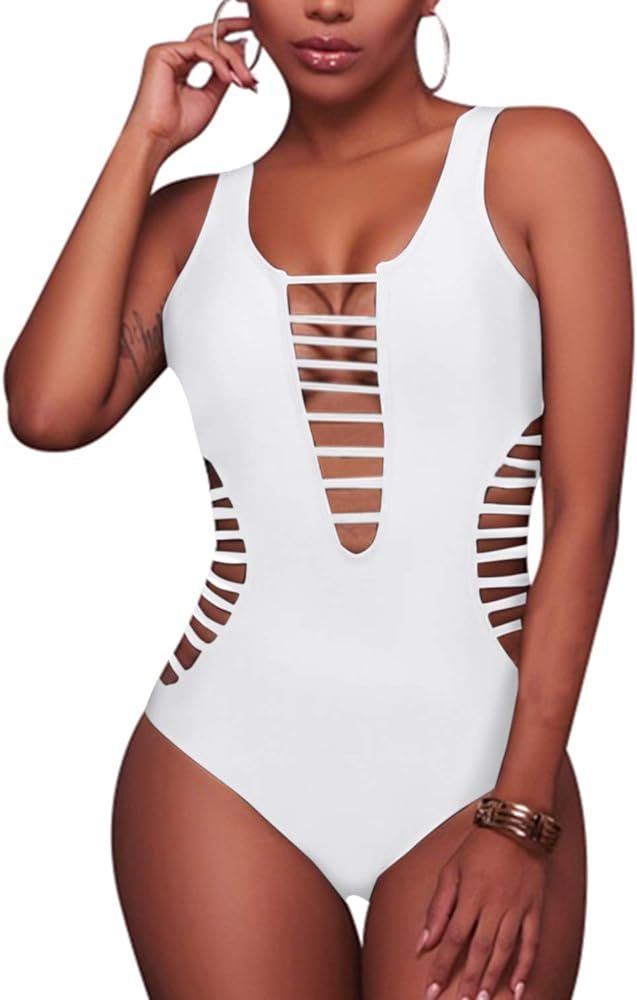 Aqua Eve Women Sexy One Piece Swimsuits Plunge Deep V Neck Cutout Bathing Suits | Amazon (US)