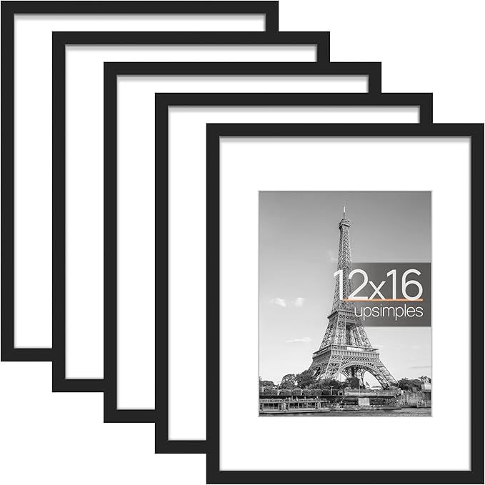 upsimples 12x16 Picture Frame Set of 5, Display Pictures 8.5x11 with Mat or 12x16 Without Mat, Wa... | Amazon (US)