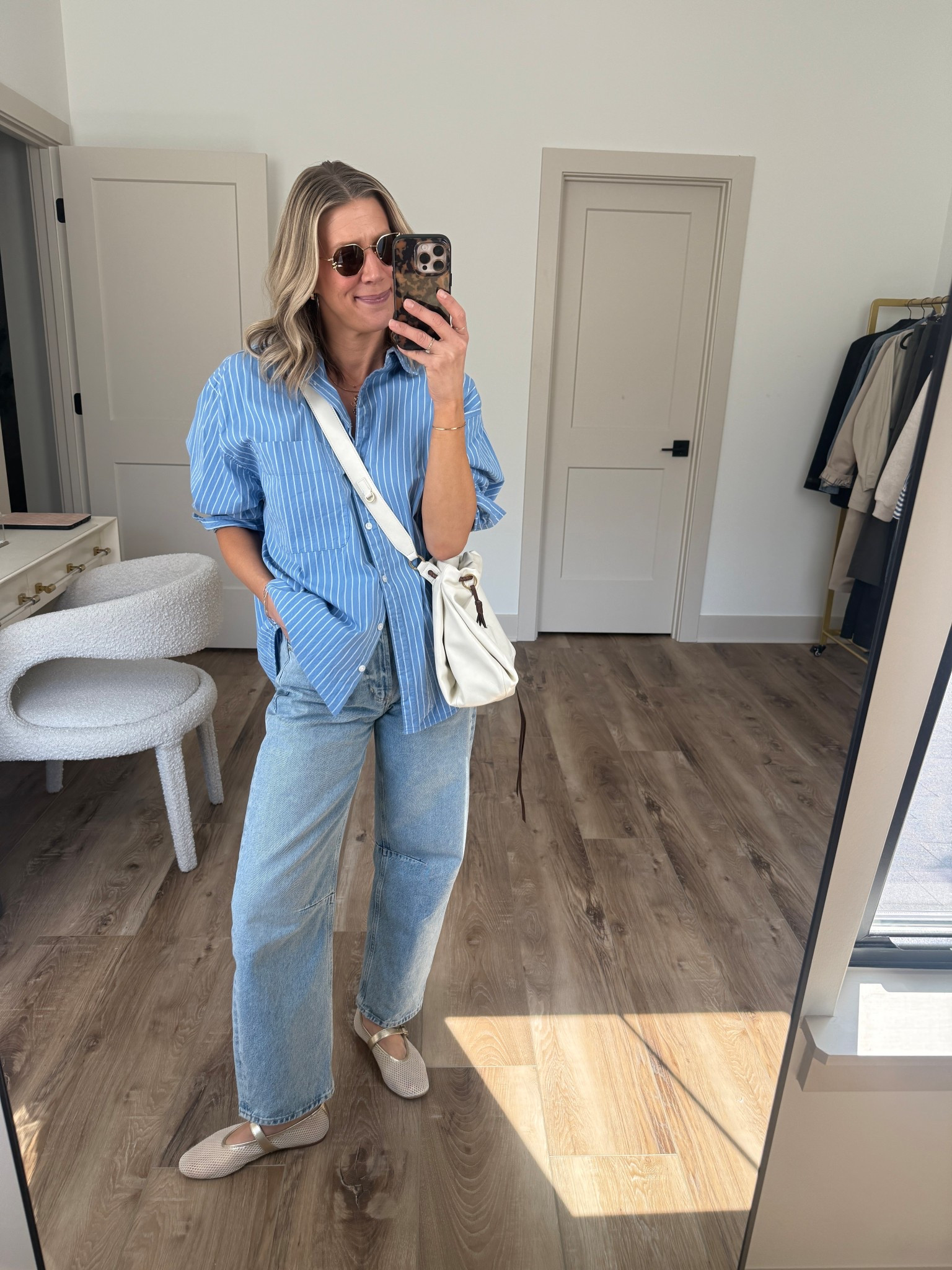 Wearing large button-up shirt (old, linked similar), 24 jeans (sized down for closer fit), flats tts

Unable to Link:
Songmont Bag
Memori Eyeglass 

#LTKgrwm #LTKOver40 #LTKootd