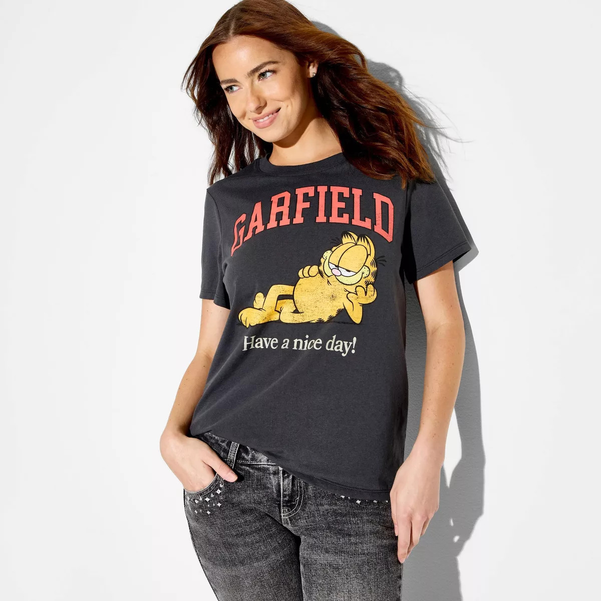 Women's Garfield Graphic T-Shirt - Charcoal Gray XXS | Target
