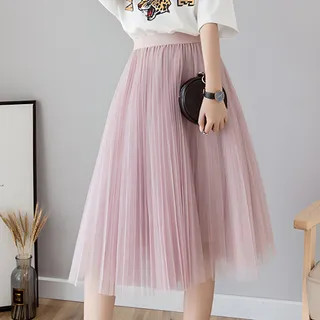 Ewane Accordion Pleat Mesh Midi Skirt | YesStyle | YesStyle Global
