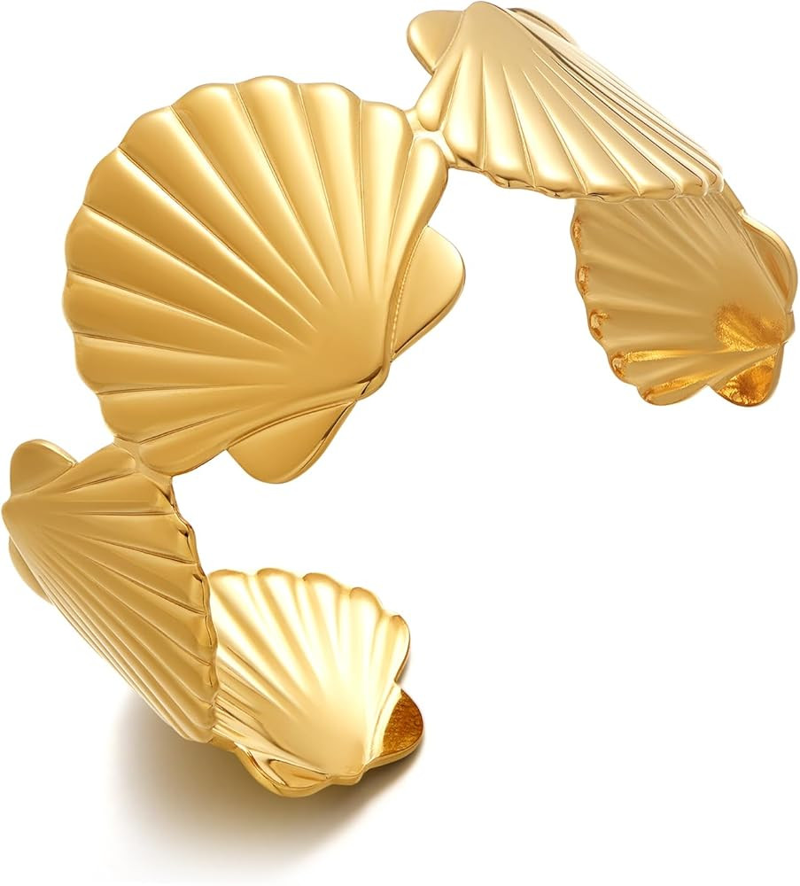 Wide Gold Cuff Bracelets for Women Boho Vintage Statement Starfish Open Bangle Bracelet Irregular... | Amazon (US)