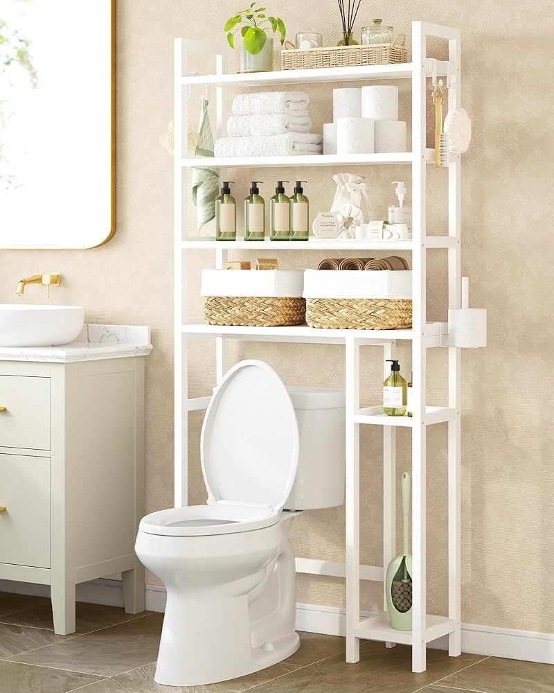 SONGMICS Over The Toilet Storage Shelf with Toilet Paper Holder, Bamboo Bathroom Organizer with A... | Amazon (US)