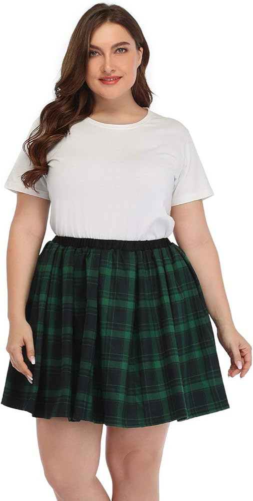 HDE Plus Size Skirt Plaid Mini Skater Skirts Pleated School Girl | Amazon (US)