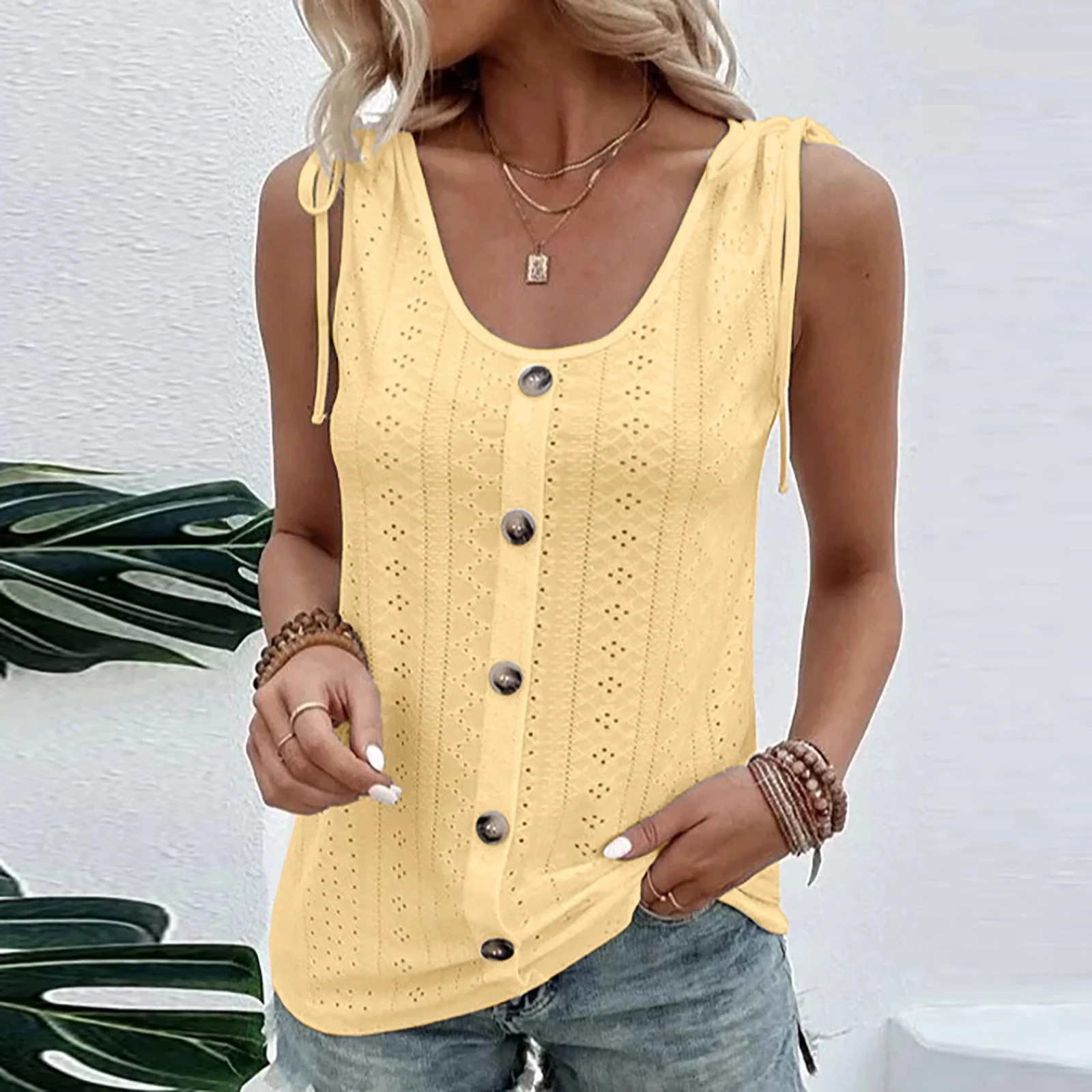 Blmnix Linen Tank Tops Womens Tank Top Loose Graphic Tank Tops Camisole Yellow Crew Neck Sleevele... | Walmart (US)