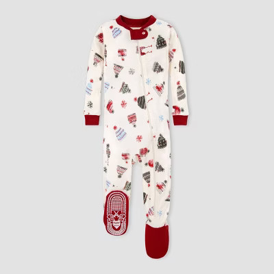 Burt's Bees Baby® Baby Organic Cotton Hat Footed Pajama - Red/Off-White | Target