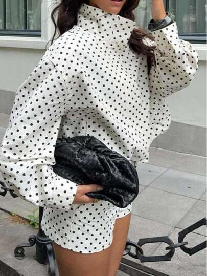 DEEKA Autumn New Women's Fashion Casual Versatile Stand Collar Zipper Long Sleeve Polka Dot Jacke... | SHEIN