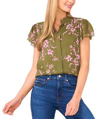 Women's Double Flutter Short Sleeve Hidden Placket Top | Macy's